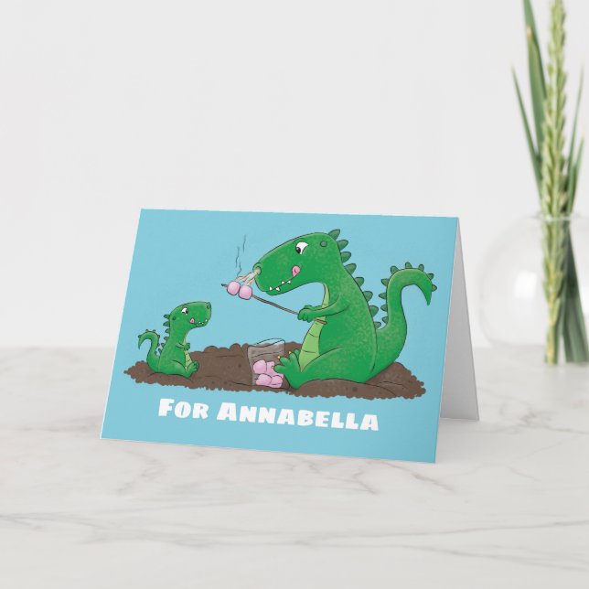 Cute dragons roasting marshmallows cartoon card (Front)