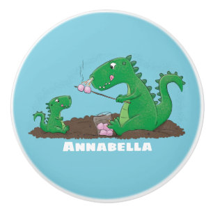 Cute dragons roasting marshmallows cartoon ceramic knob