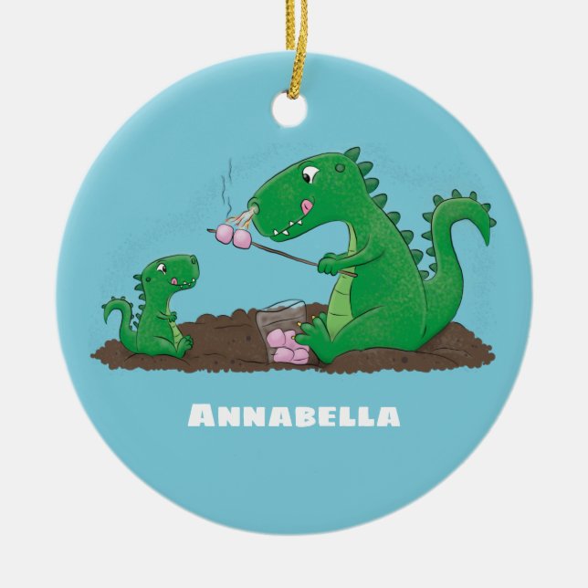 Cute dragons roasting marshmallows cartoon ceramic ornament (Front)