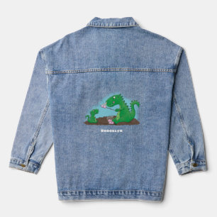 Cute dragons roasting marshmallows cartoon denim jacket