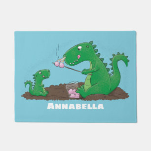 Cute dragons roasting marshmallows cartoon doormat