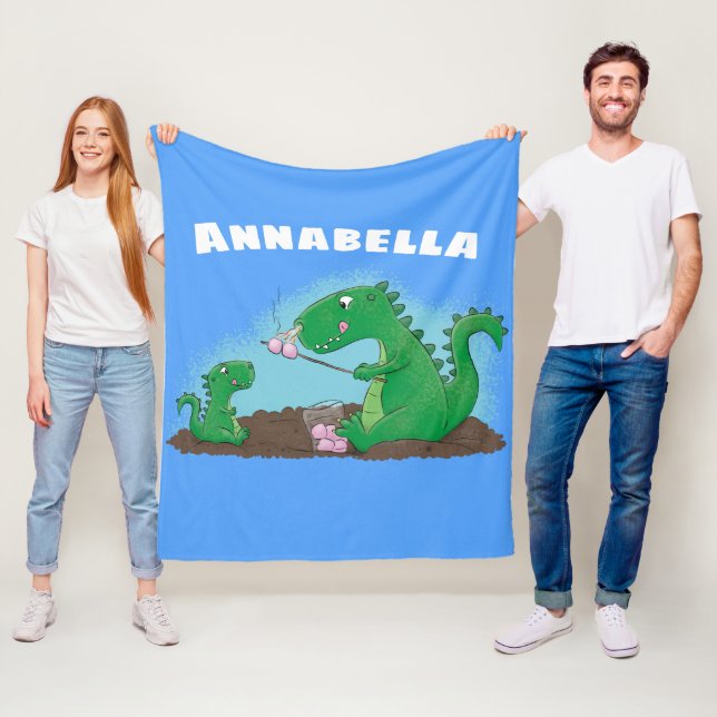 Cute dragons roasting marshmallows cartoon fleece blanket (In Situ)