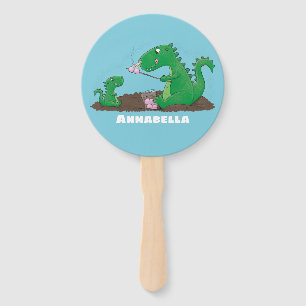 Cute dragons roasting marshmallows cartoon hand fan