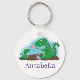 Cute dragons roasting marshmallows cartoon keychain