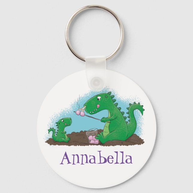 Cute dragons roasting marshmallows cartoon keychain (Front)