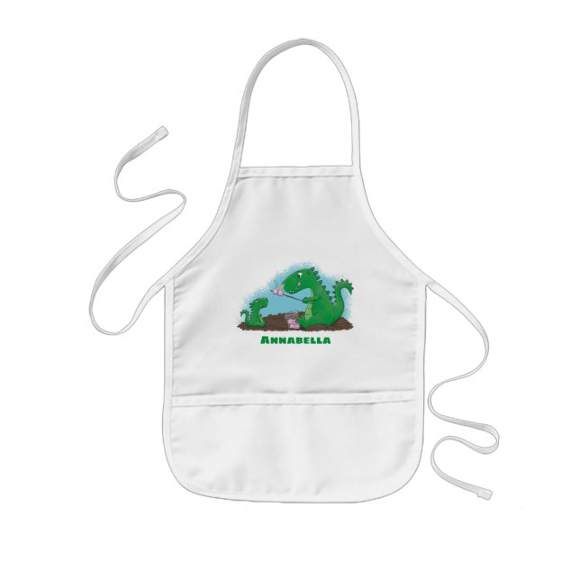 Cute dragons roasting marshmallows cartoon kids apron (Front)