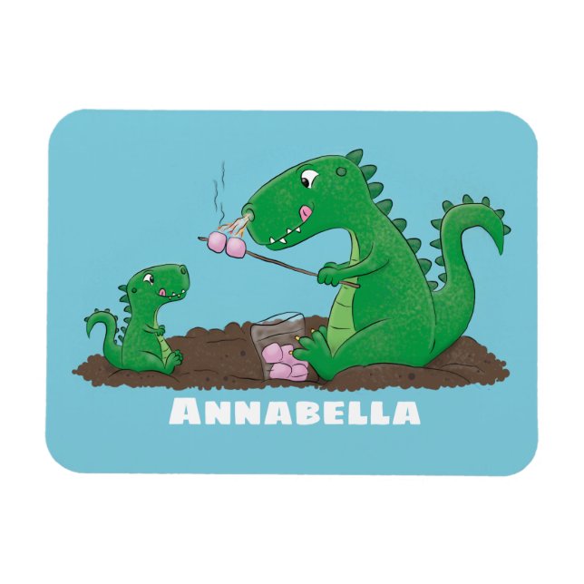 Cute dragons roasting marshmallows cartoon magnet (Horizontal)