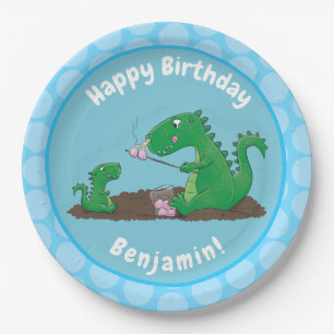 Cute dragons roasting marshmallows cartoon paper plate