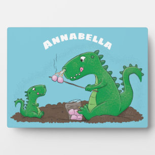 Cute dragons roasting marshmallows cartoon plaque