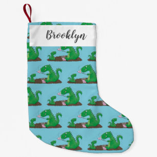 Cute dragons roasting marshmallows cartoon small christmas stocking