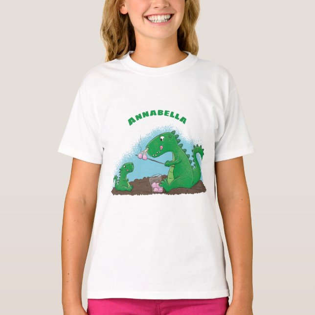 Cute dragons roasting marshmallows cartoon T-Shirt (Front)
