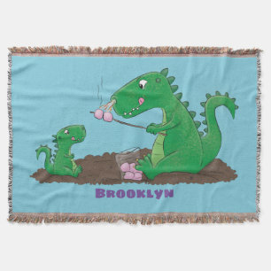 Cute dragons roasting marshmallows cartoon throw blanket
