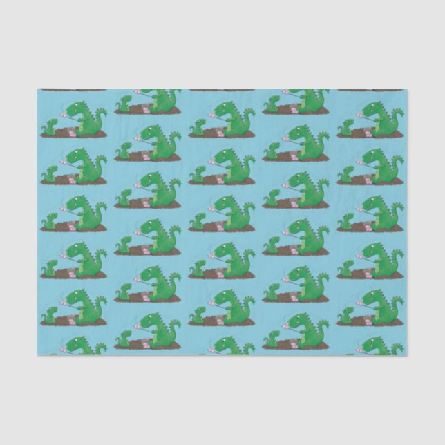 Cute dragons roasting marshmallows cartoon tissue paper (Front)