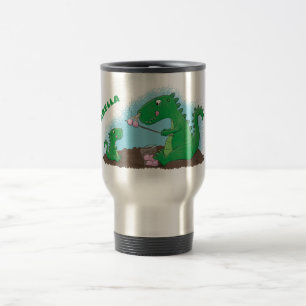 Cute dragons roasting marshmallows cartoon travel mug