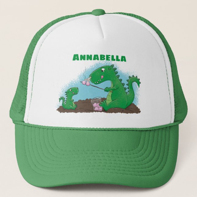 Cute dragons roasting marshmallows cartoon trucker hat (Front)