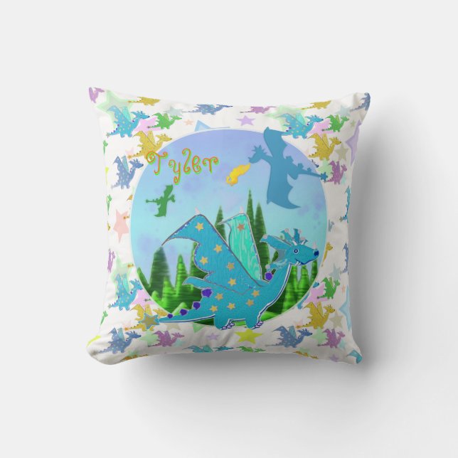 Cute Dragons with customizable Name Tyler Throw Pillow (Front)