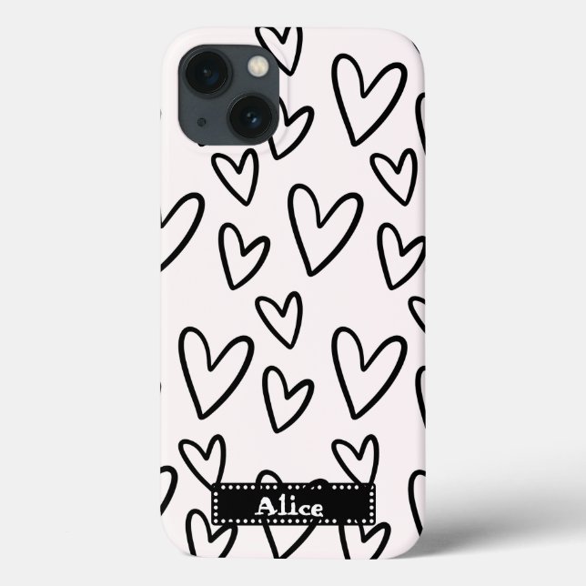 cute drawing black white heart love personalized  Case-Mate iPhone case (Back)