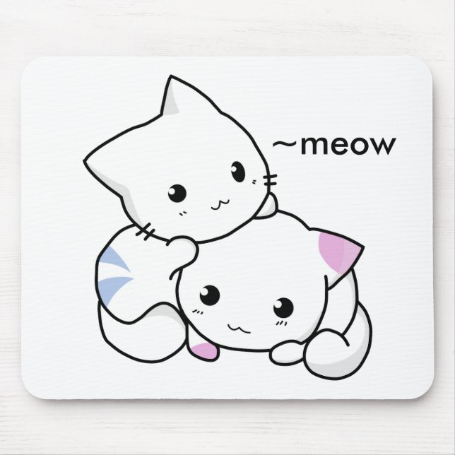 Cute Drawing of Boy and Girl Kitten in Love Mouse Pad (Front)