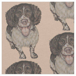 Cute Drawing of Happy Spaniel Fabric
