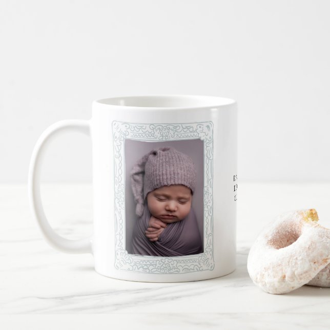 Cute Drawing Photo Birth Announcement Card Baby Coffee Mug (With Donut)