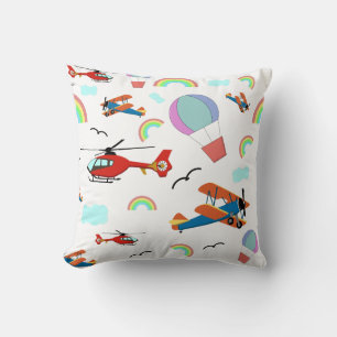 Cute Drawings of Various Types of Aircraft Throw Pillow