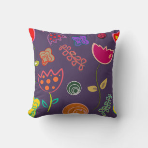 Cute Drawings of Various Types of Flowers Throw Pillow