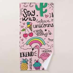 Cute drawings on pink seamless repeating pattern t bath towel