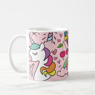 Cute drawings on pink seamless repeating pattern t coffee mug
