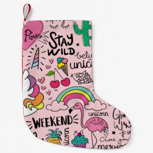 Cute drawings on pink seamless repeating pattern t small christmas stocking