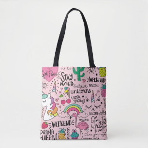 Cute drawings on pink seamless repeating pattern t tote bag