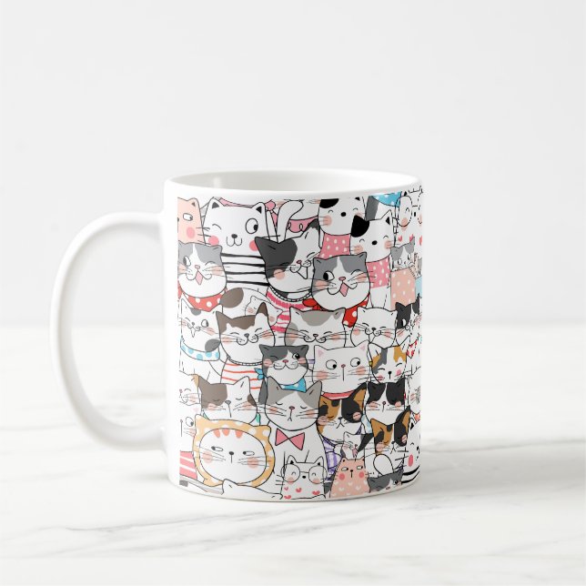 Cute drawn Cats kittens modern abstract design Coffee Mug (Left)