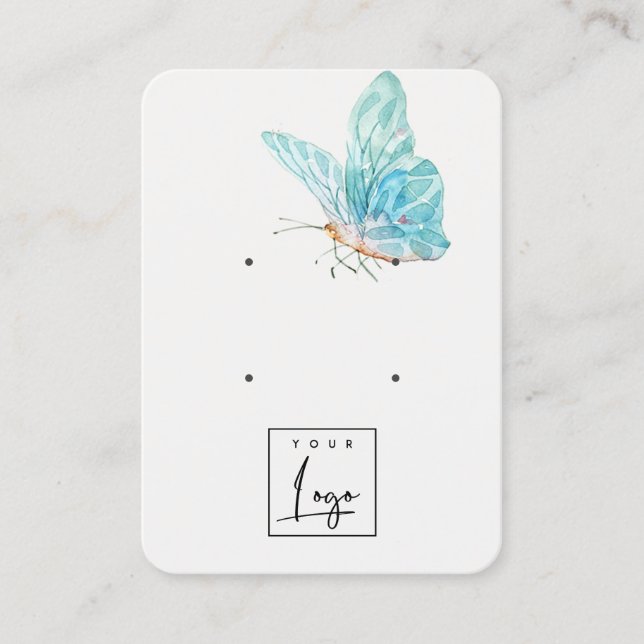 Cute Dreamy Aqua Blue Butterfly 2 Earring Display Business Card (Front)