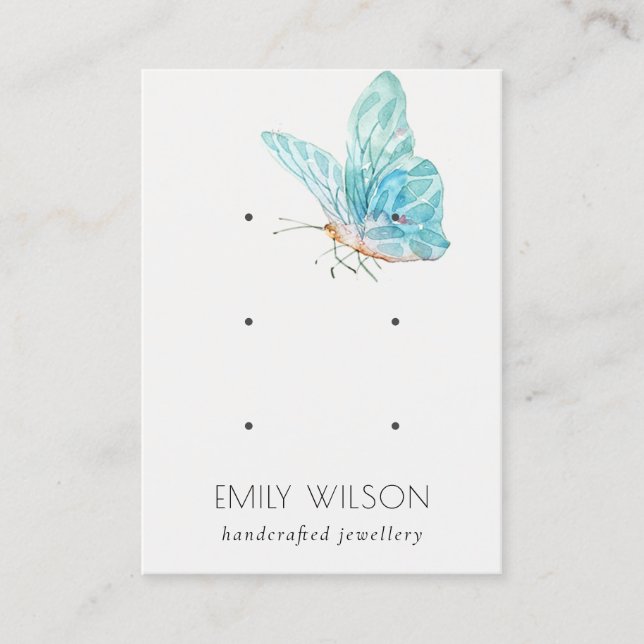 Cute Dreamy Blue Aqua Butterfly 3 Earring Display Business Card (Front)