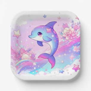 Cute Dreamy Dolphin Baby Shower Paper Plate