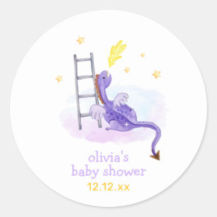 Cute Dreamy Fairytale Dragon Stars Baby Shower  Classic Round Sticker