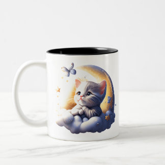 cute dreamy kitten coffee Two-Tone coffee mug