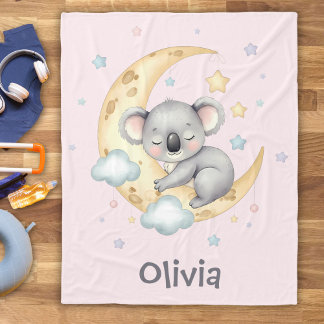Cute Dreamy Koala on Crescent Moon Girls' Fleece Blanket