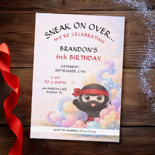 Cute Dreamy Pastel Ninja Kids Birthday Invitation
