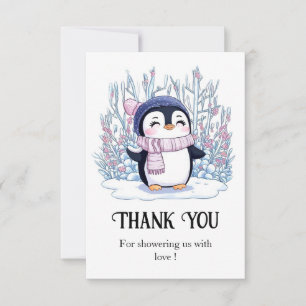 Cute Dreamy Penguin Baby Shower  Thank You Card