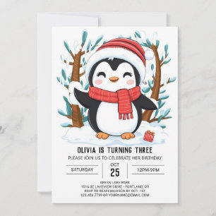 Cute Dreamy Penguin Digital Birthday Invitation