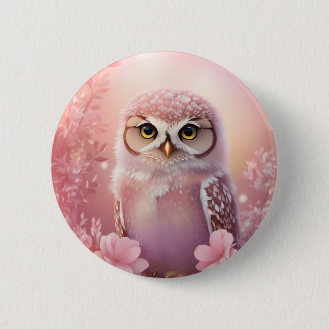Cute Dreamy Pink Burrowing Owl  2 Inch Round Button (Front)