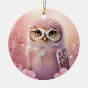 Cute Dreamy Pink Burrowing Owl  Ceramic Ornament