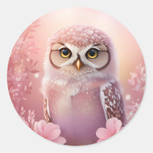 Cute Dreamy Pink Burrowing Owl  Classic Round Sticker