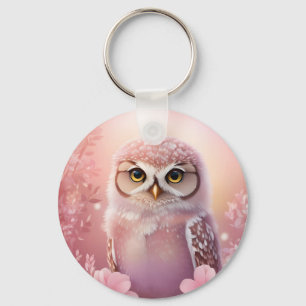 Cute Dreamy Pink Burrowing Owl Keychain
