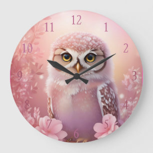 Cute Dreamy Pink Burrowing Owl Large Clock