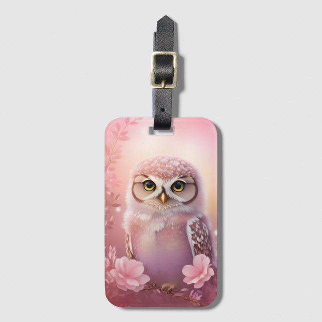 Cute Dreamy Pink Burrowing Owl  Luggage Tag (Front Vertical)