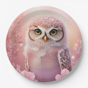 Cute Dreamy Pink Burrowing Owl  Paper Plate