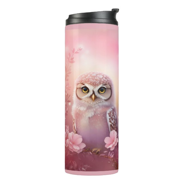 Cute Dreamy Pink Burrowing Owl  Thermal Tumbler (Rotated Left)