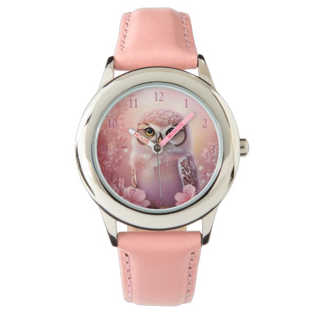 Cute Dreamy Pink Burrowing Owl  Watch (Front)