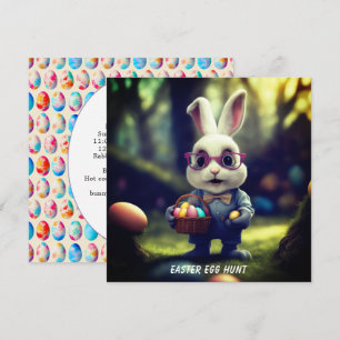 Cute Dressed Bunny & Basket Easter Egg Hunt Square Invitation
